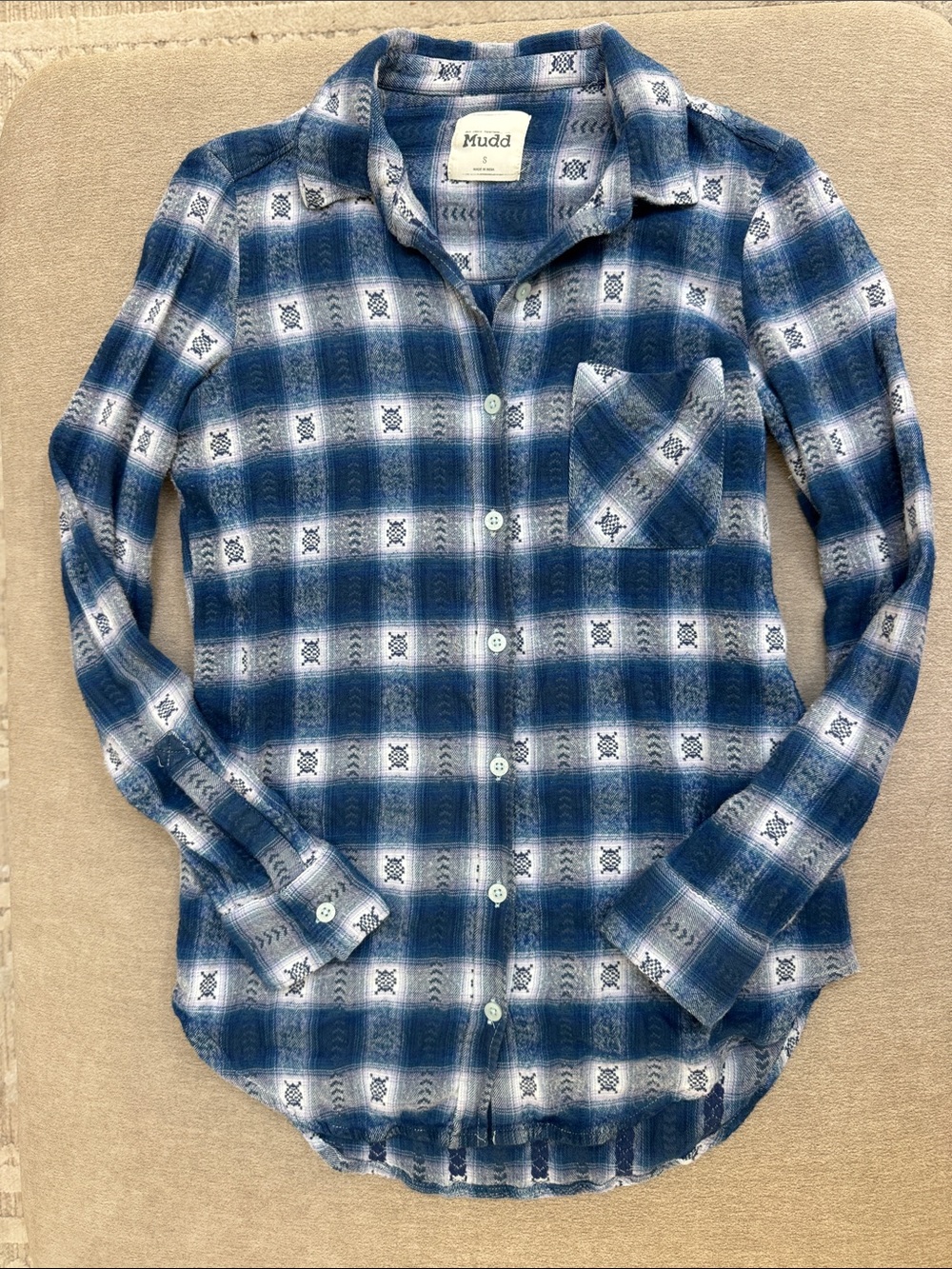 Mudd Blue and White Plaid Button-Down Shirt